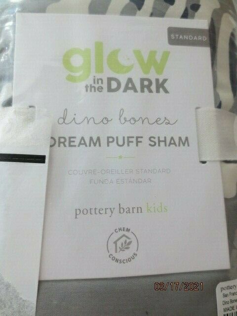 Pottery Barn Kids DINOSAUR Glow in the Dark Dino Bones Dream Puff STND Sham NIP - Fresh Stock Dated December 2025