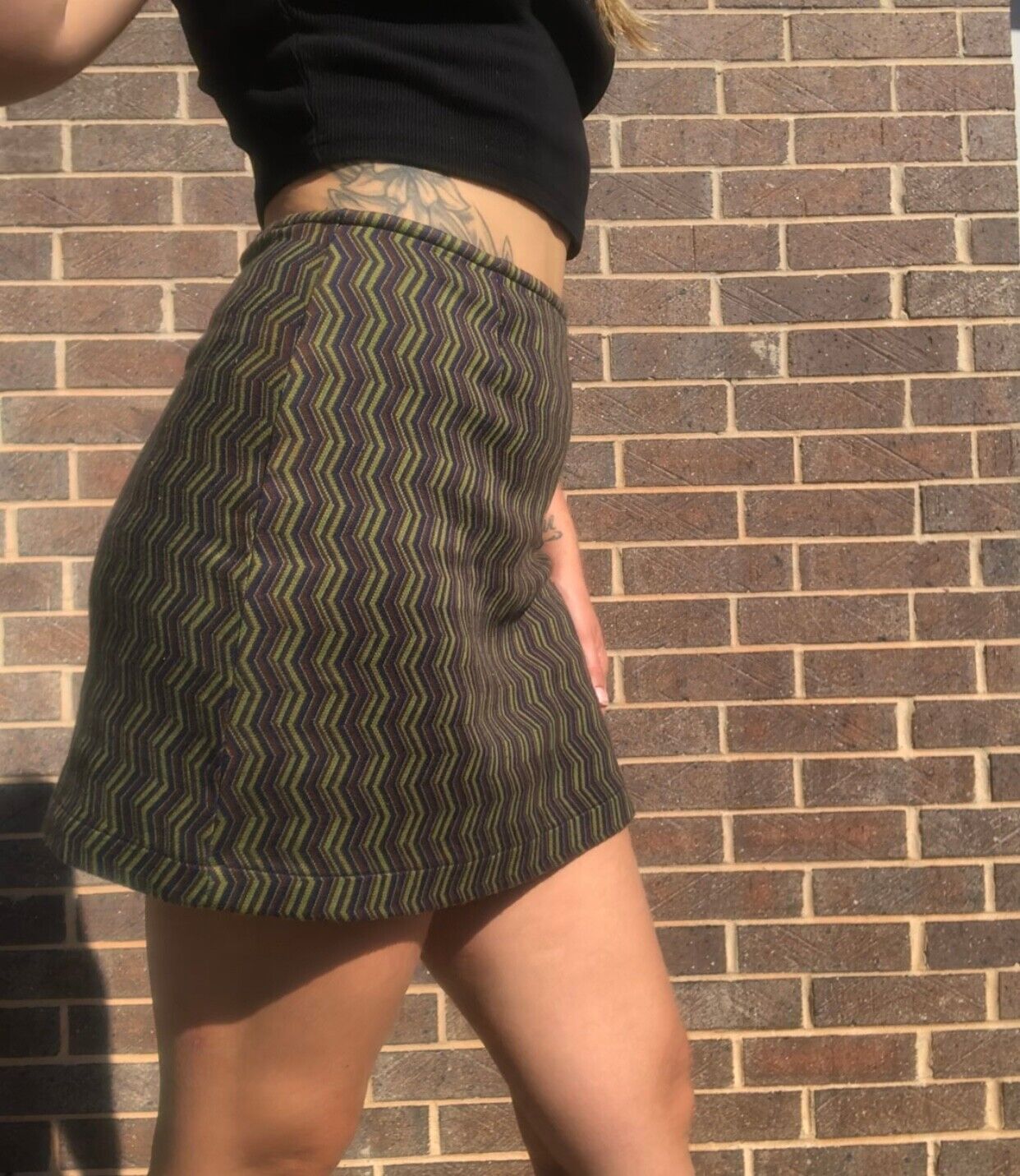 Vintage 90s Express Tricot Mini Skirt Size 9/10 Psychedelic Pattern - Fresh Stock Dated March 2026