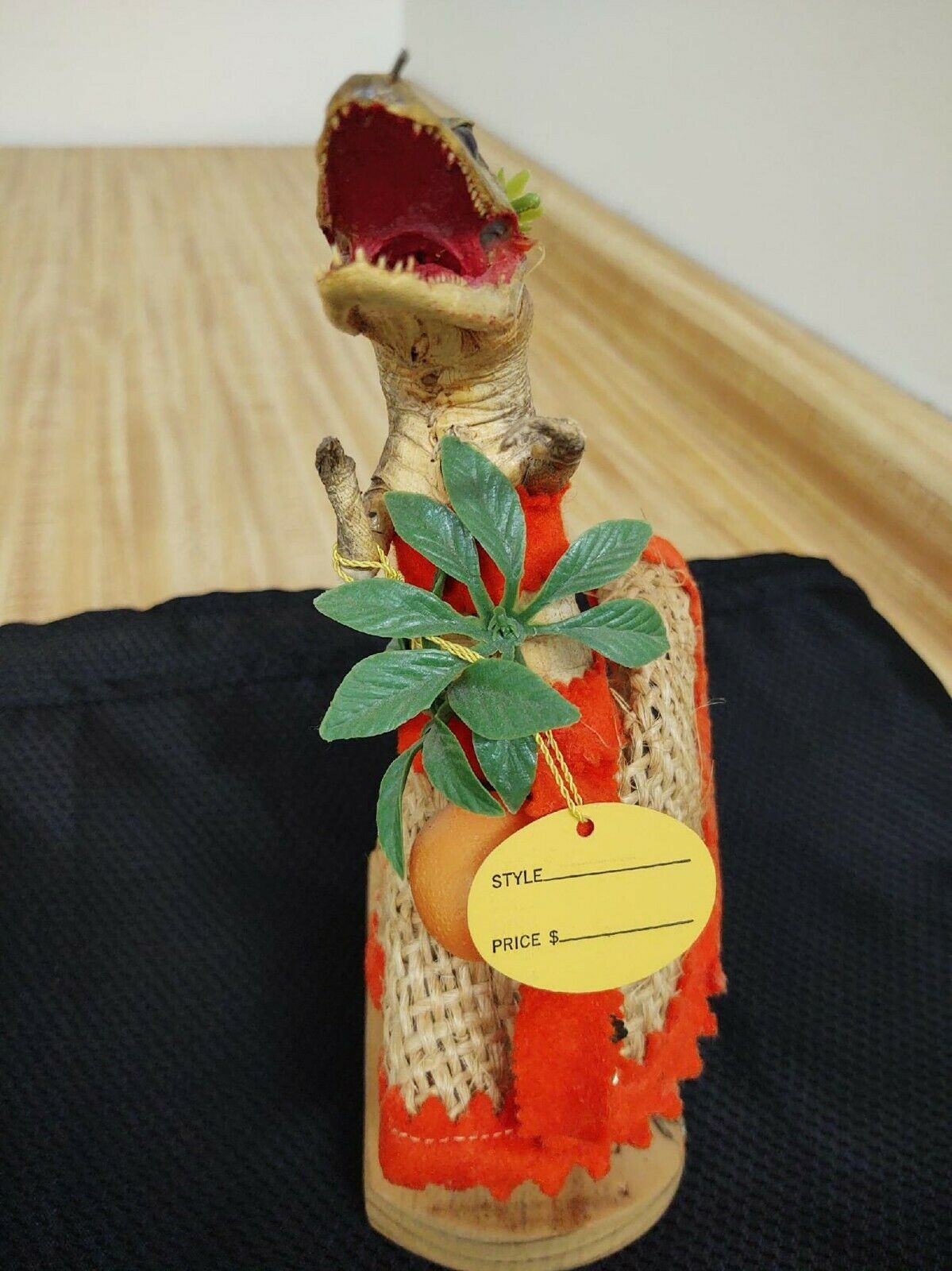 Vintage taxidermy alligator with skirt, original tags from Miami. - Fresh Stock Dated February 2026