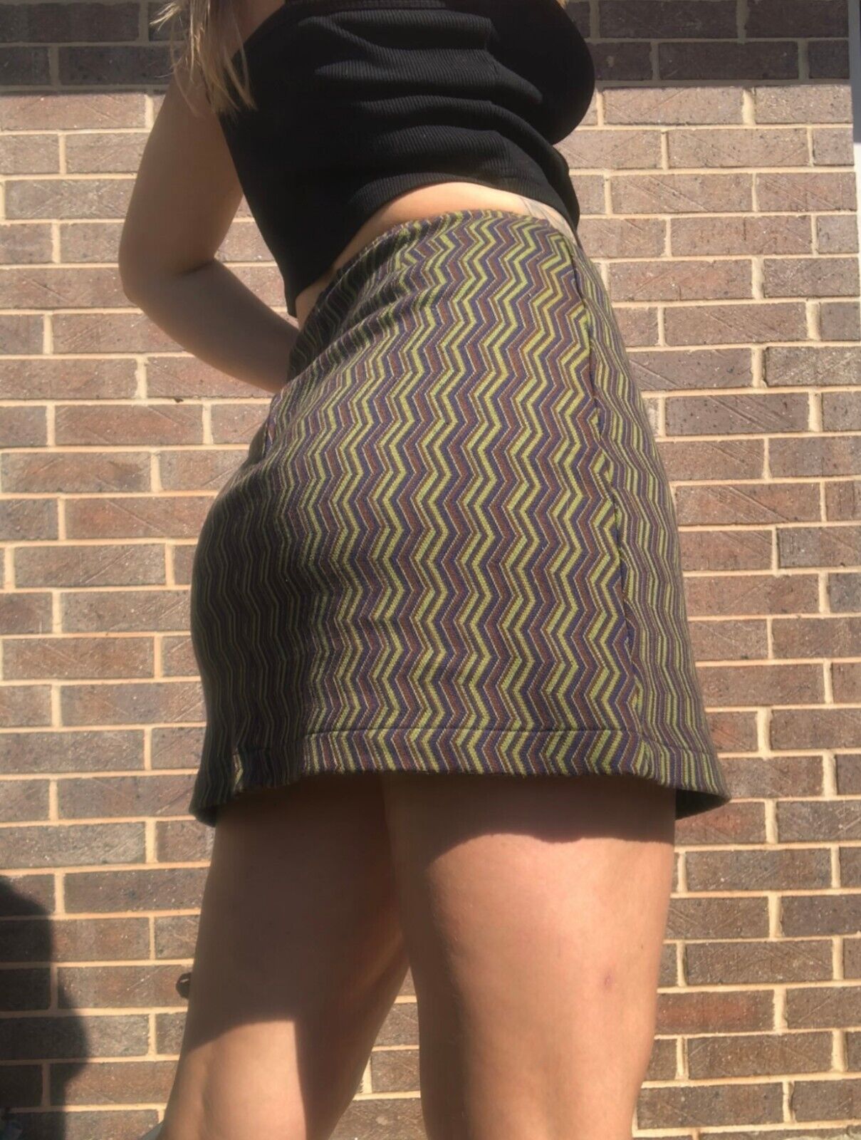 Vintage 90s Express Tricot Mini Skirt Size 9/10 Psychedelic Pattern - Fresh Stock Dated March 2026