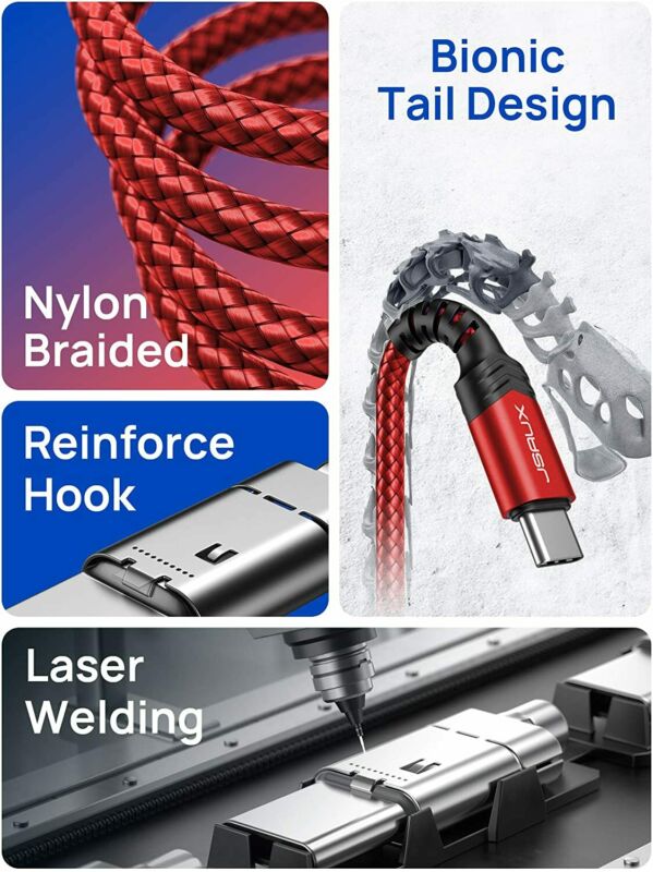 USB C to C 60W Fast Charging Cable, JSAUX[2-Pack 6.6ft] 6.6ft+6.6ft, Red - Fresh Stock Dated February 2026