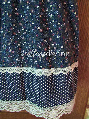 Navy Floral Dot Gunne Sax Gunnies Vtg 1970s Calico Velvet Ruffle Prairie Skirt - Fresh Stock Dated February 2026