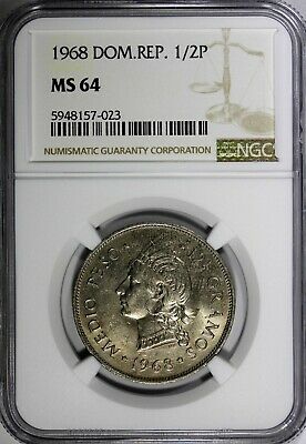 Dominican Republic 1968 1/2 Peso NGC MS64 Mintage-600 000 KM# 21a.1 (023) - Fresh Stock Dated February 2026