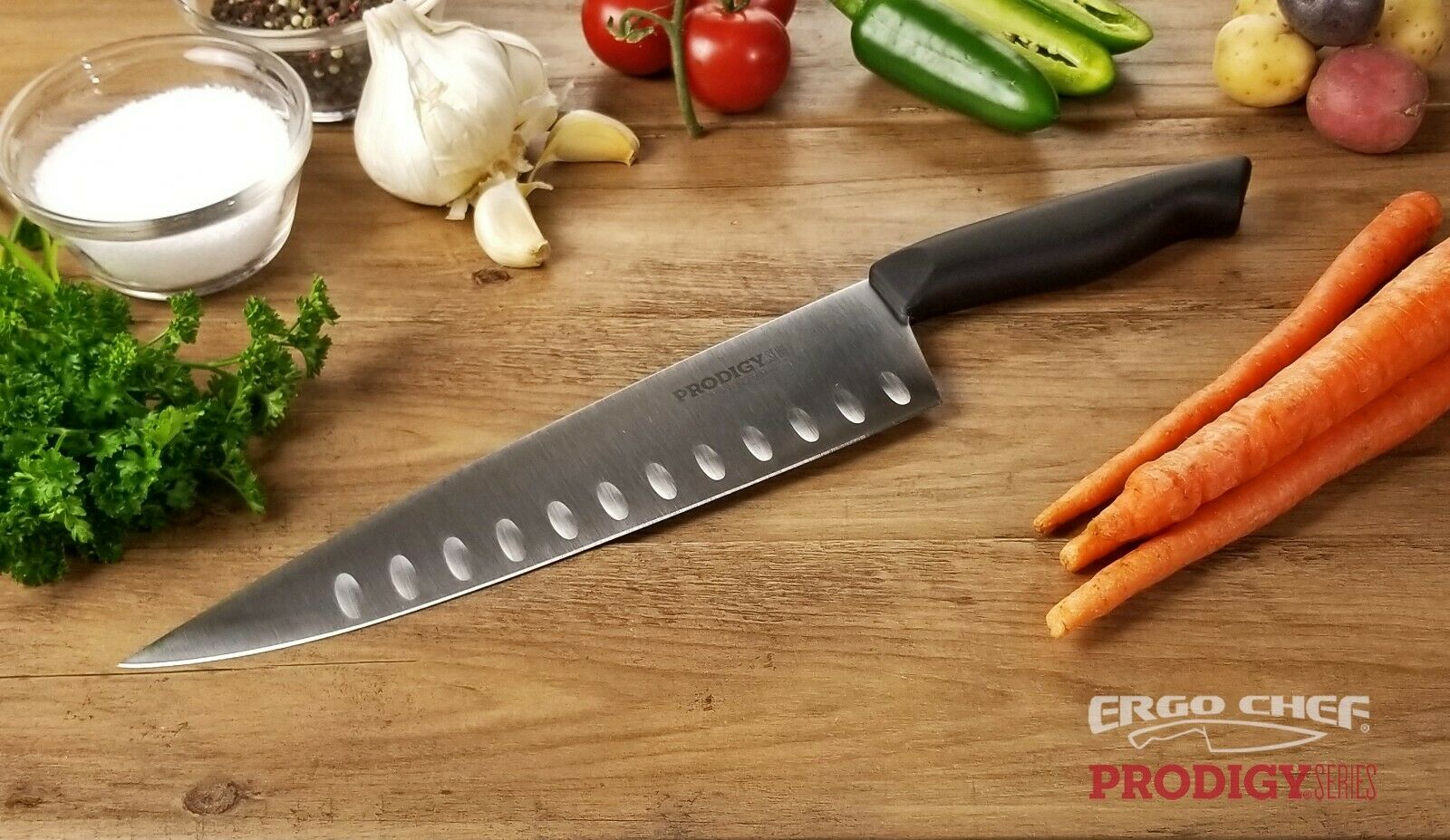 10 Inch Chef Knife with Granton Edge Prodigy Series NSF TESTED by Ergo Chef - Fresh Stock Dated January 2026
