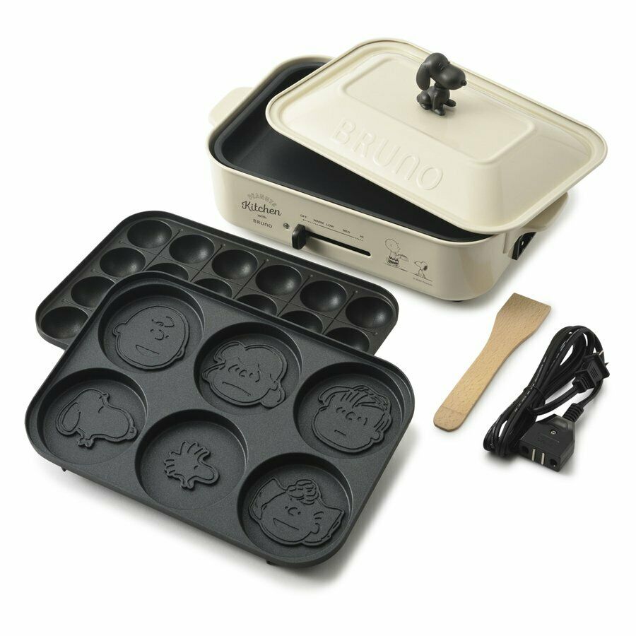 BRUNO PEANUTS Compact Hot Plate 3 Plates, Flat, Takoyaki(Ahijo), Pancake Plates - Fresh Stock Dated February 2026