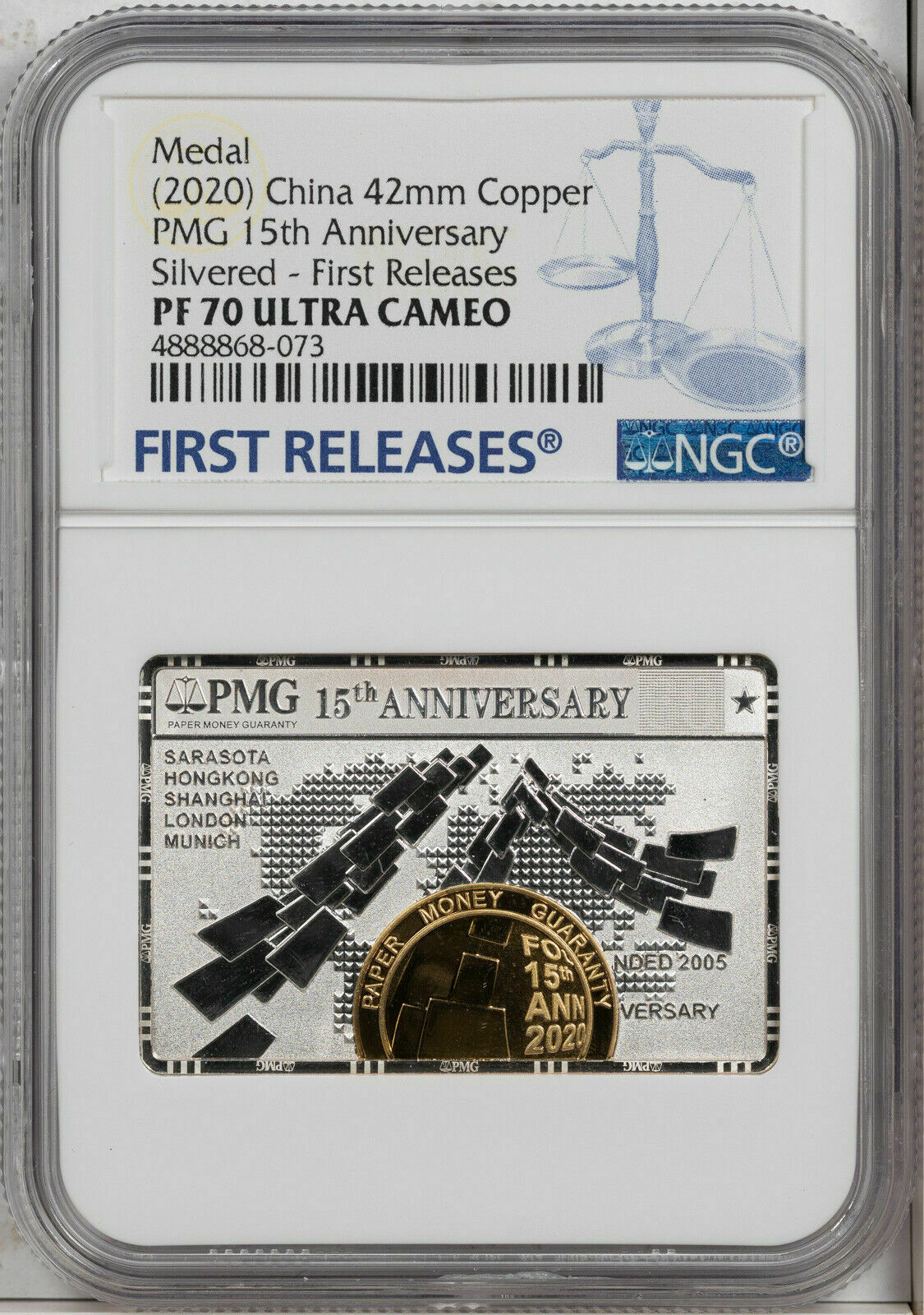 2020 CHINA 42mm COPPER PMG 15TH ANNIV SILVERED NGC PF 70 ULTRA CAM FINEST KNOWN - Fresh Stock Dated February 2026