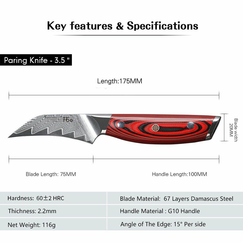 TURWHO 3.5in Paring Knife Japan VG10 Damascus Steel Parer Peeling Turning Knives - Fresh Stock Dated February 2026