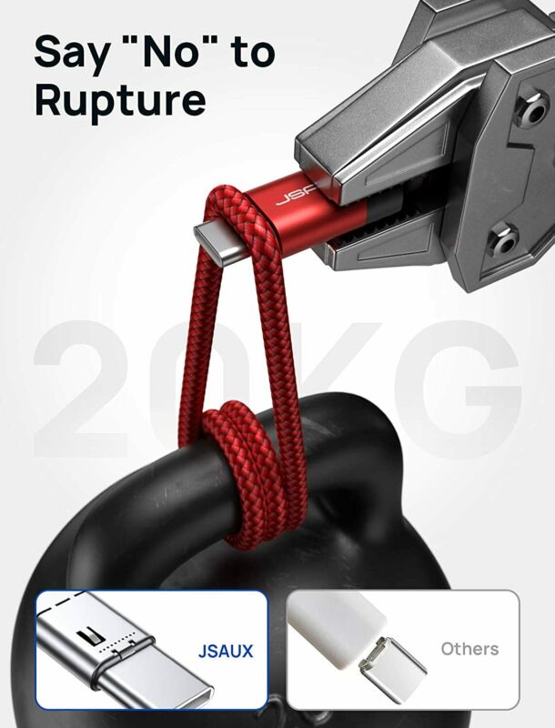 USB C to C 60W Fast Charging Cable, JSAUX[2-Pack 6.6ft] 6.6ft+6.6ft, Red - Fresh Stock Dated February 2026