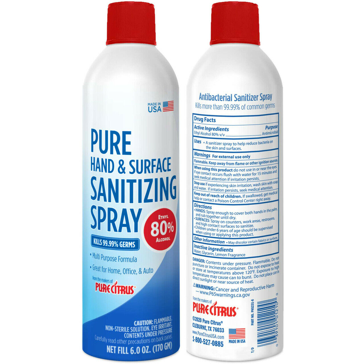 Pure Hand and Surface Sanitizing Spray 80%  PHS231-6 6 Pack - Fresh Stock Dated February 2026