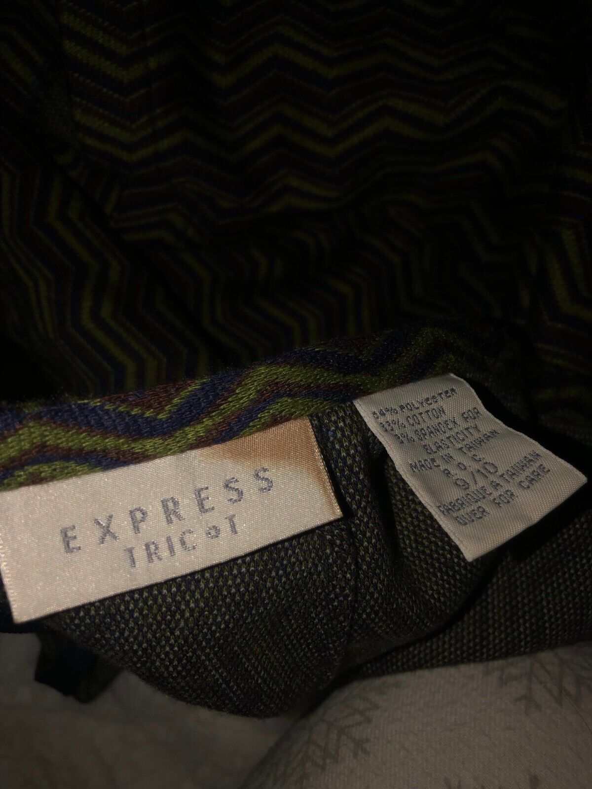 Vintage 90s Express Tricot Mini Skirt Size 9/10 Psychedelic Pattern - Fresh Stock Dated March 2026