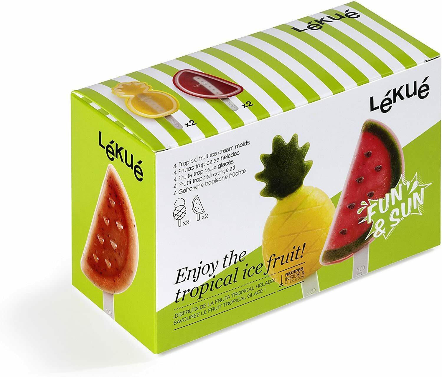 Lekue Tropical Fruit Ice Cream Pop Molds (4 Units), Multi - Fresh Stock Dated March 2026