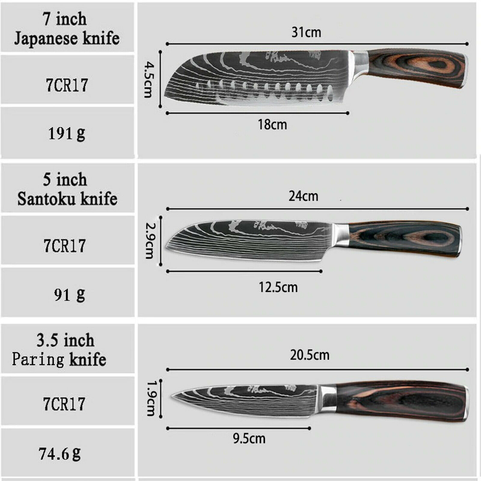 5 Piece Kitchen Knives Set Stainless Japanese Damascus Pattern Steel Chef Knife - Fresh Stock Dated January 2026
