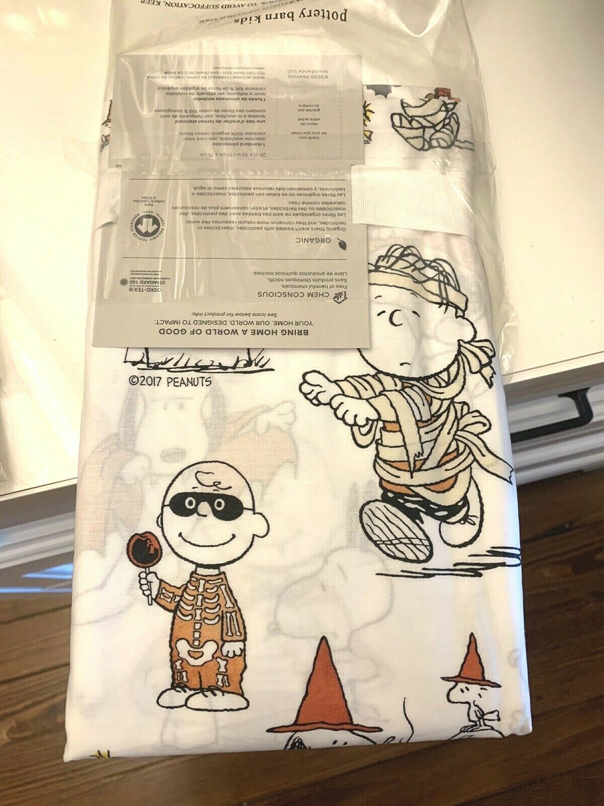 Pottery Barn kid Peanuts snoopy pillow case charlie brown halloween holiday gift - Fresh Stock Dated December 2025