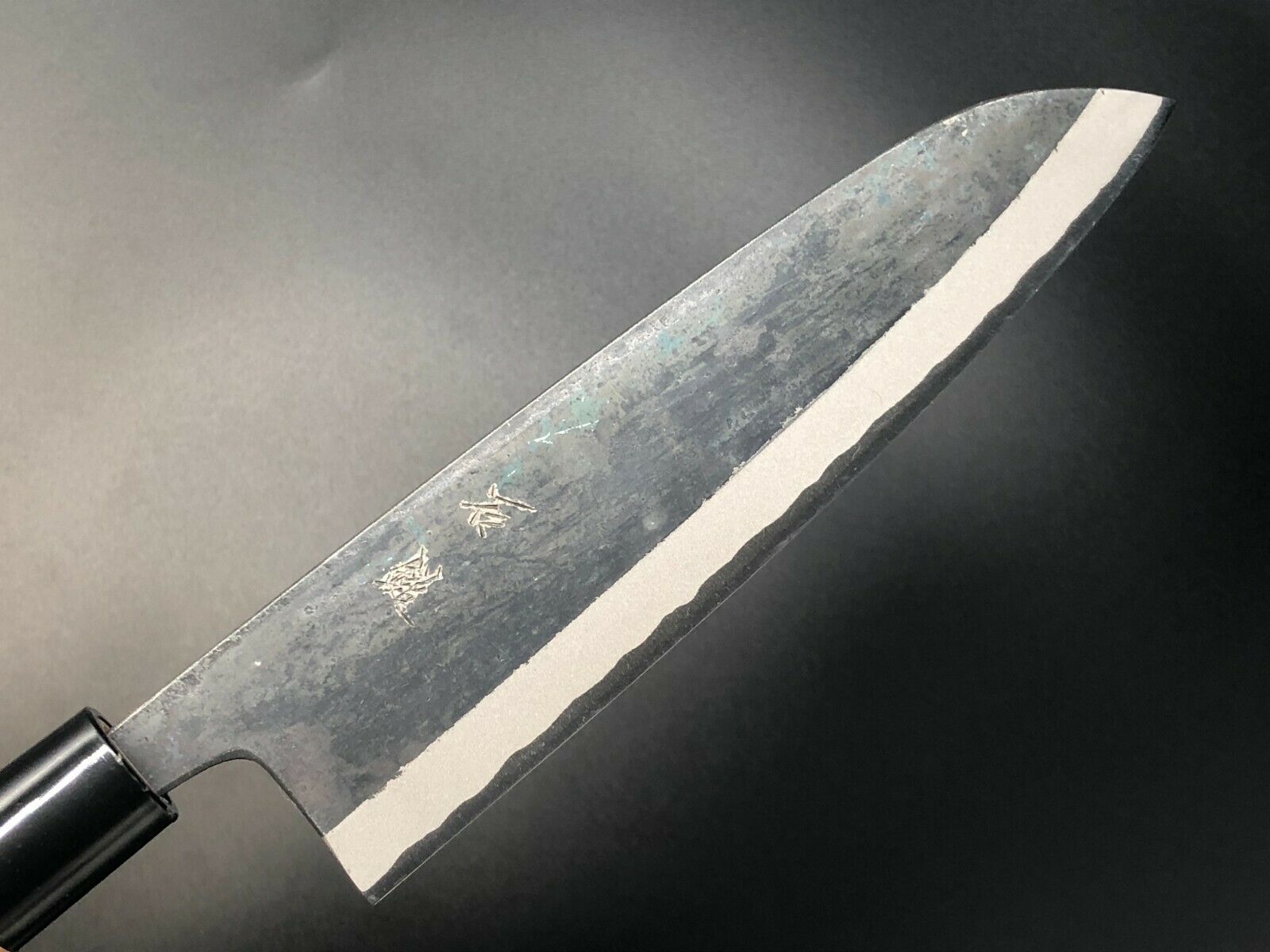 Japanese Kurouchi Forged Multipurpose Knife Santoku 180mm(7.1in) Blue(Aogami)#2 - Fresh Stock Dated December 2025