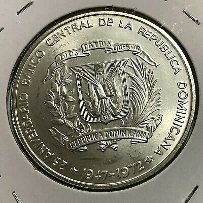 1972 DOMINICAN REPUBLIC SILVER ONE PESO CROWN BRILLIANT UNCIRCULATED - Fresh Stock Dated December 2025