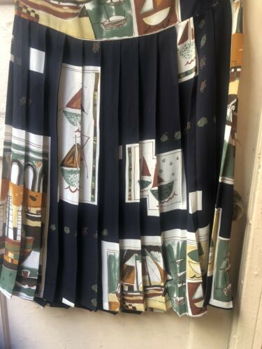 vintage Navy Blue Pleated italian Sailboat Ocean Sail Anchor summer maxi skirt - Fresh Stock Dated February 2026