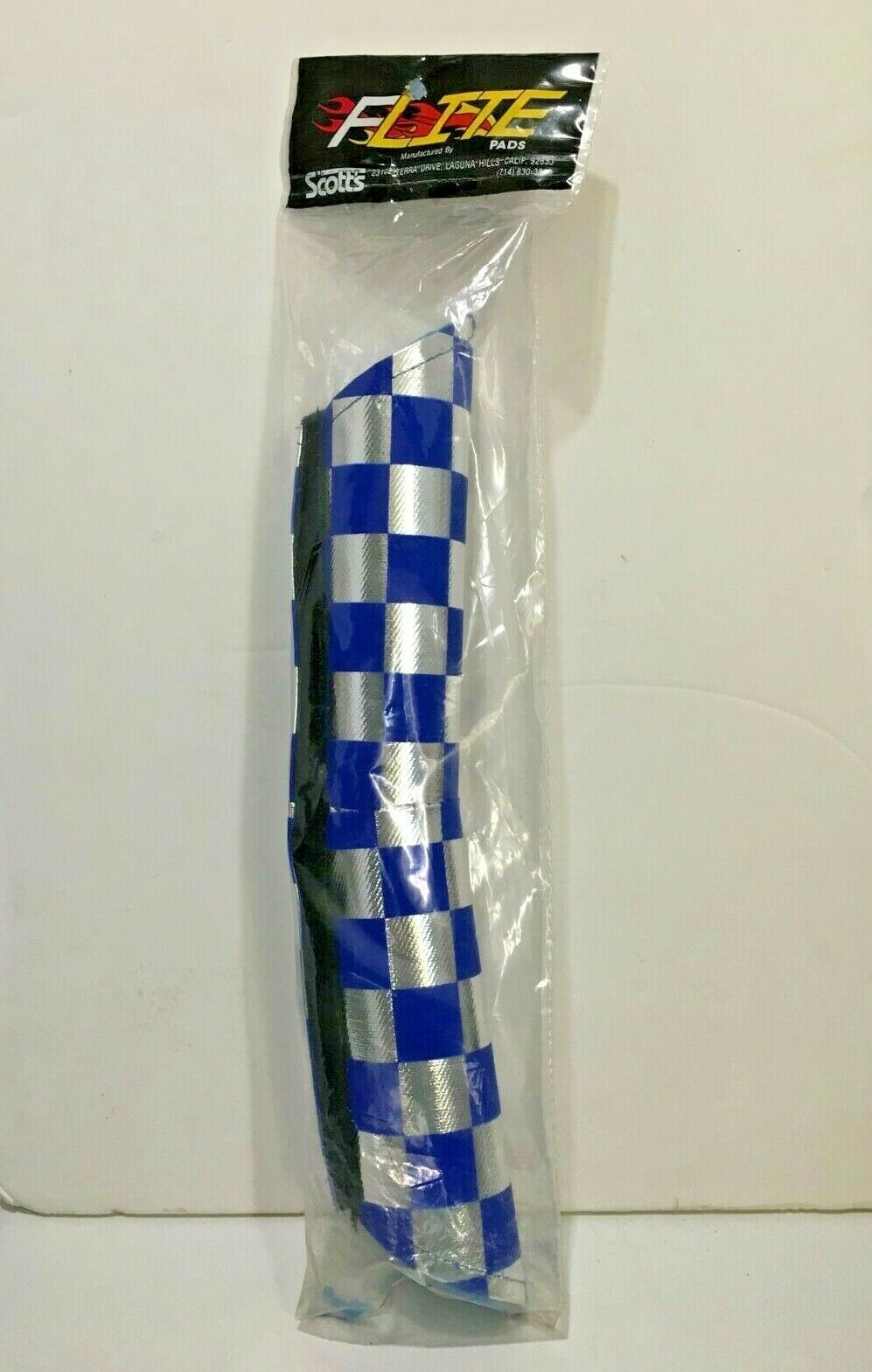 NIB BMX Flite V-bar handlebar pad Blue & Chrome Checkered - Fresh Stock Dated December 2025