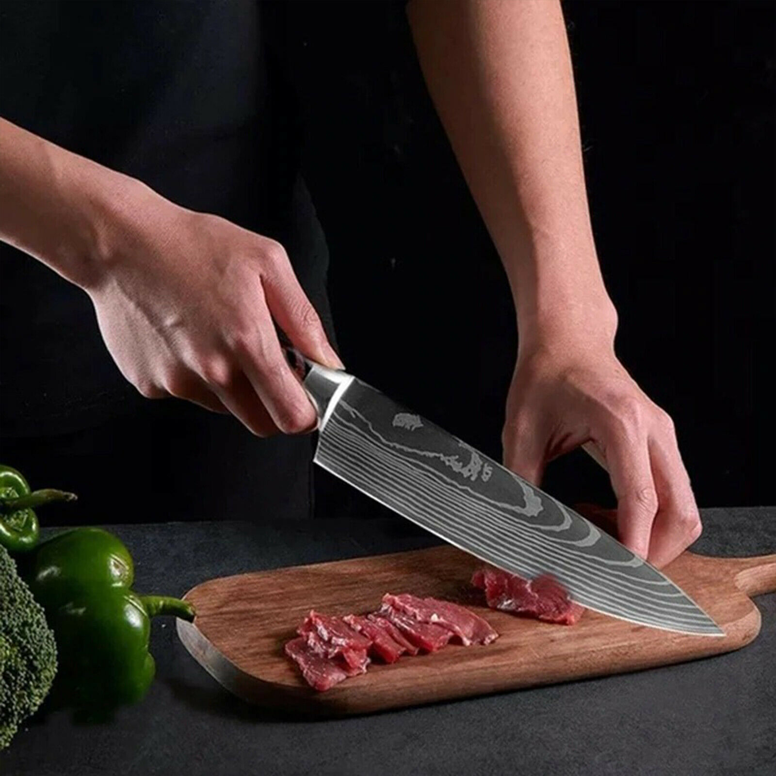 5 Piece Kitchen Knives Set Stainless Japanese Damascus Pattern Steel Chef Knife - Fresh Stock Dated January 2026