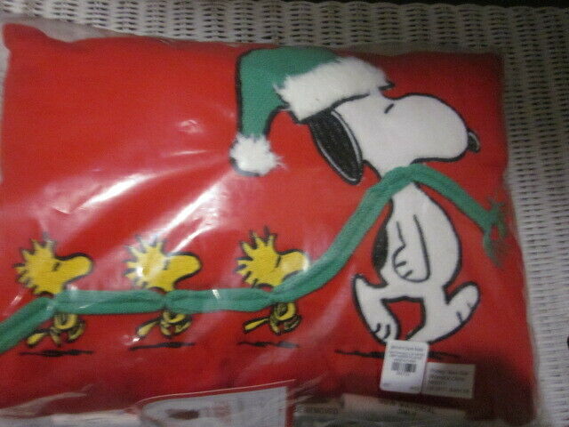 S/2 Pottery Barn Kids Holiday Snoopy Woodstock Peanuts Christmas Pillows NWT NIP - Fresh Stock Dated December 2025