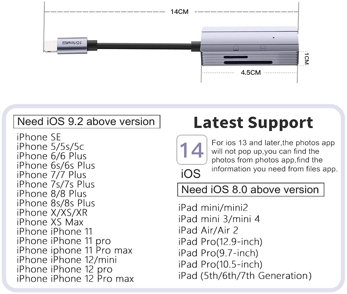 Compatibility For iPad Iphone Tail Adapter Upgraded USB 2.0 SD Card Camera Reade - Fresh Stock Dated February 2026
