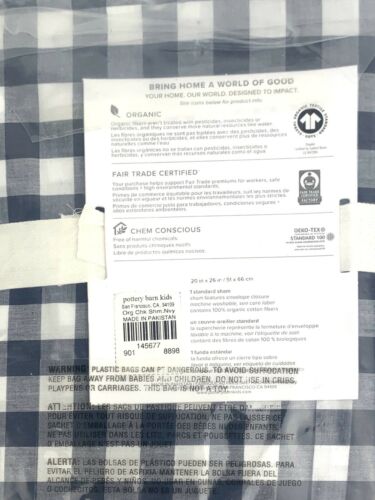 New Pottery Barn Organic Navy Buffalo Check Pillow Sham Standard - Fresh Stock Dated December 2025