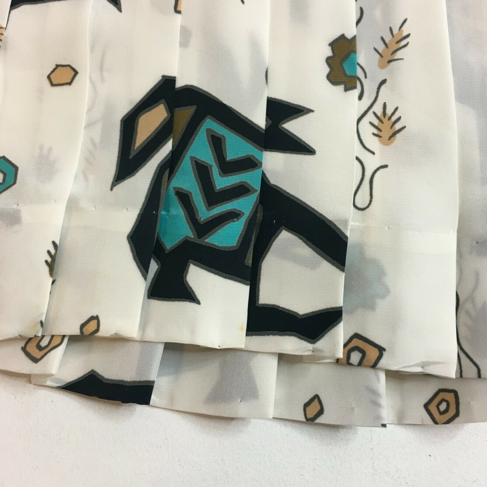 Vintage Silk Skirt Accordion Pleat High Waist White Aztec Tribal Boho Festival - Fresh Stock Dated February 2026