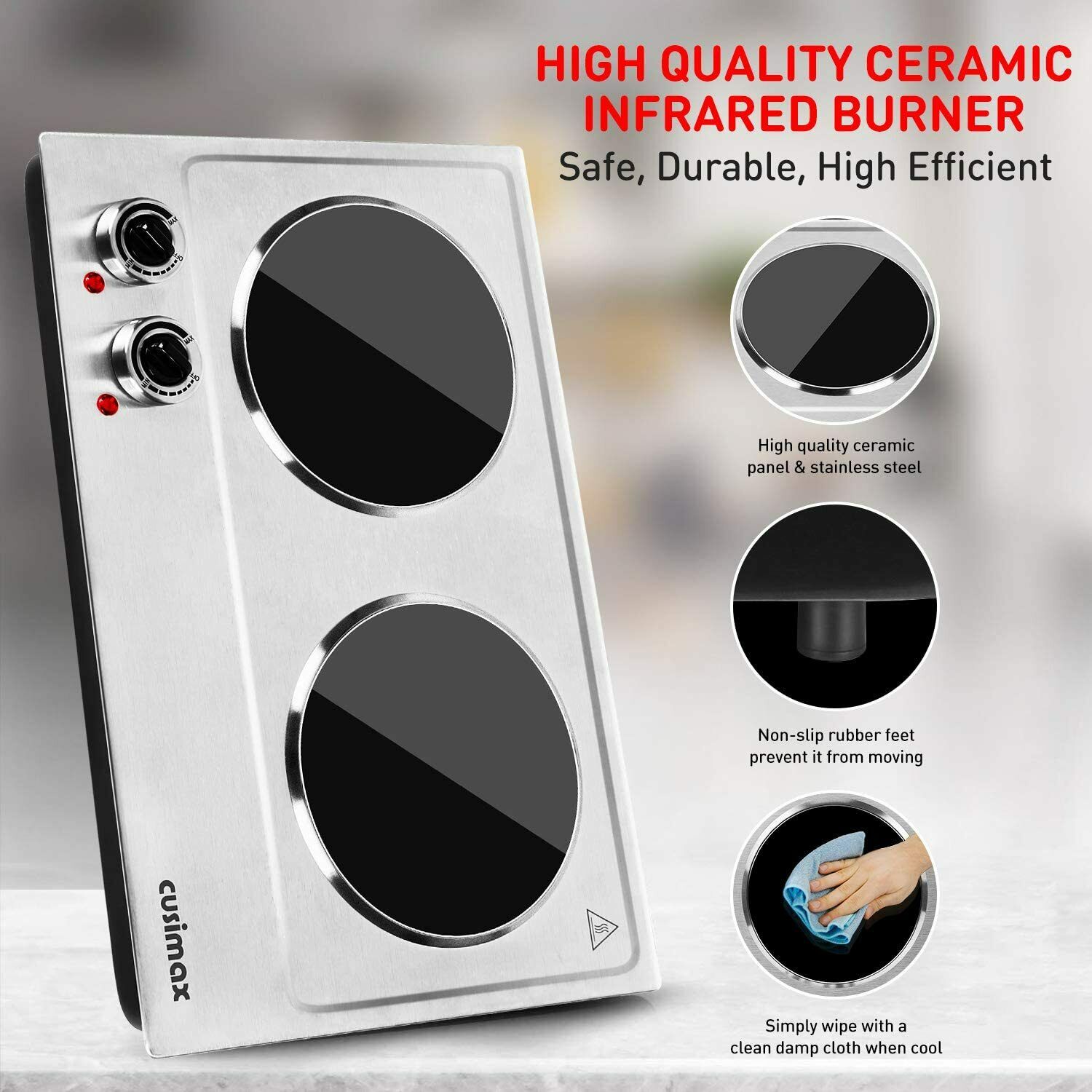 Cusimax Hot Plate, 1800W Ceramic Electric Double Burner for Cooking, Infrared - Fresh Stock Dated December 2025