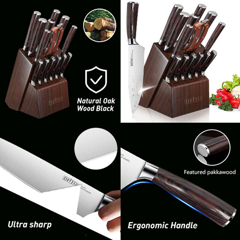 15 Pcs Kitchen Knife Set with Wooden Block Japan Carbon Stainless Steel Knives - Fresh Stock Dated December 2025