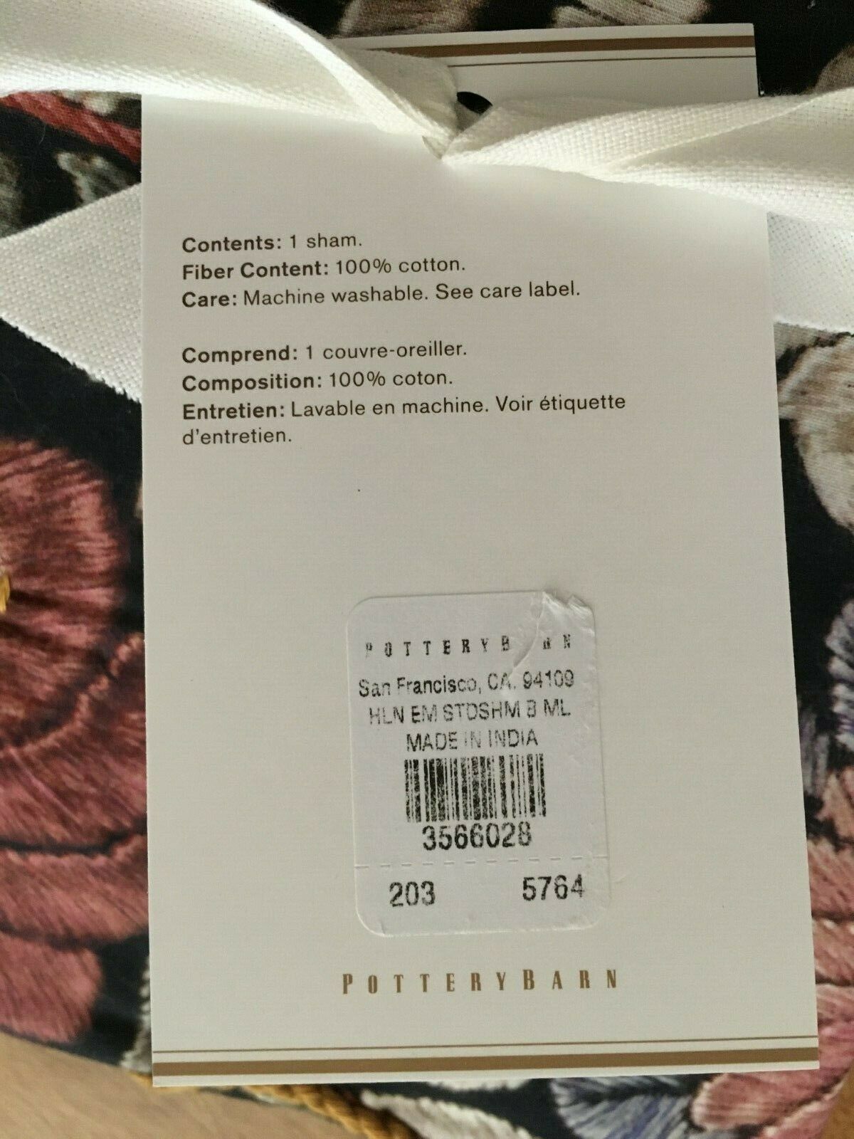 Pottery Barn Helena Embroidered Floral Percale one standard sham New - Fresh Stock Dated December 2025