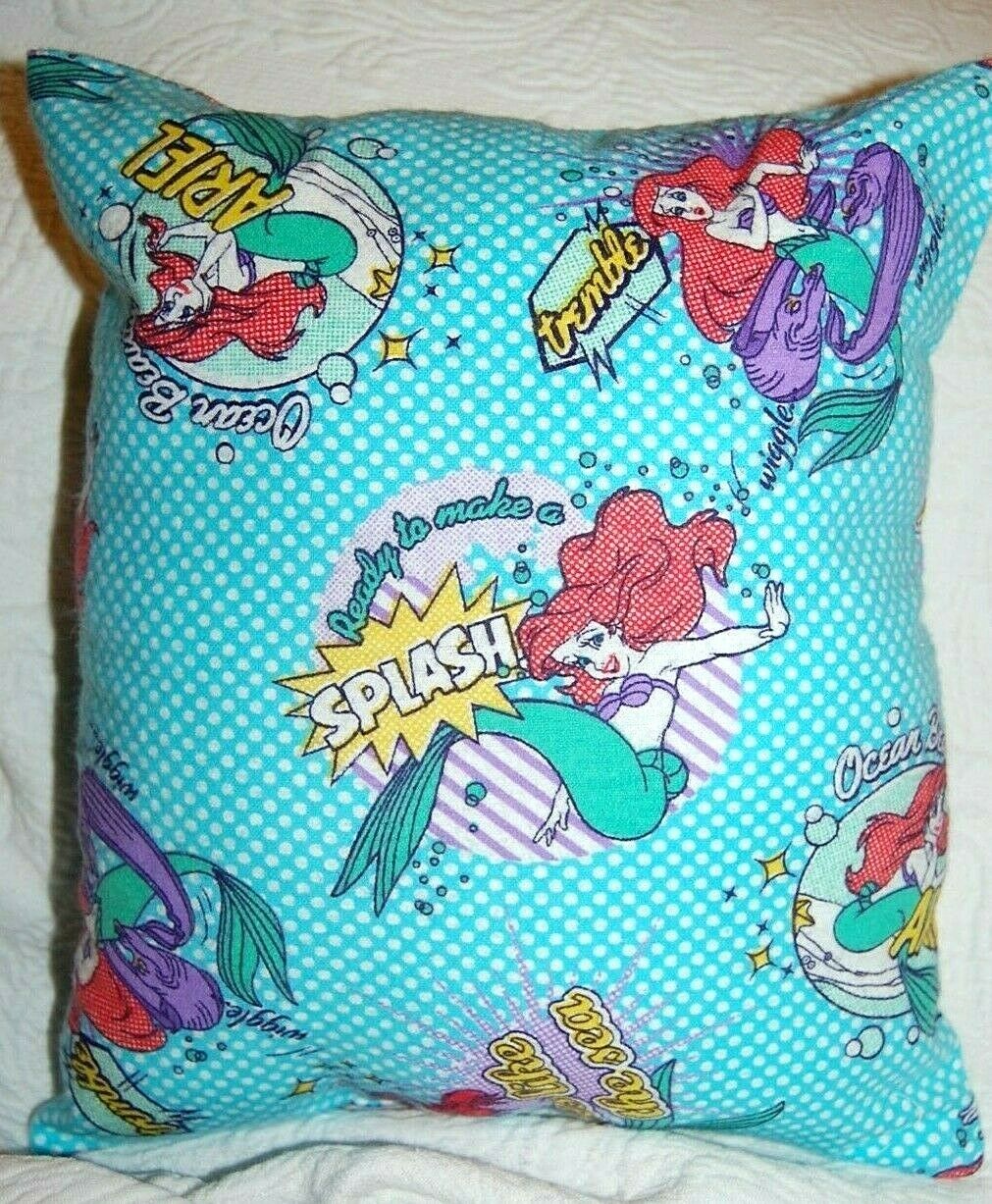 DISNEY HANDMADE PRINCESS ARIEL / LITTLE MERMAID FLANNEL  PILLOW - Fresh Stock Dated December 2025