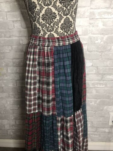 Vtg Patchwork Plaid & Velvet Maxi Full Circle Skirt Boho Gypsy Women's Large - Fresh Stock Dated February 2026