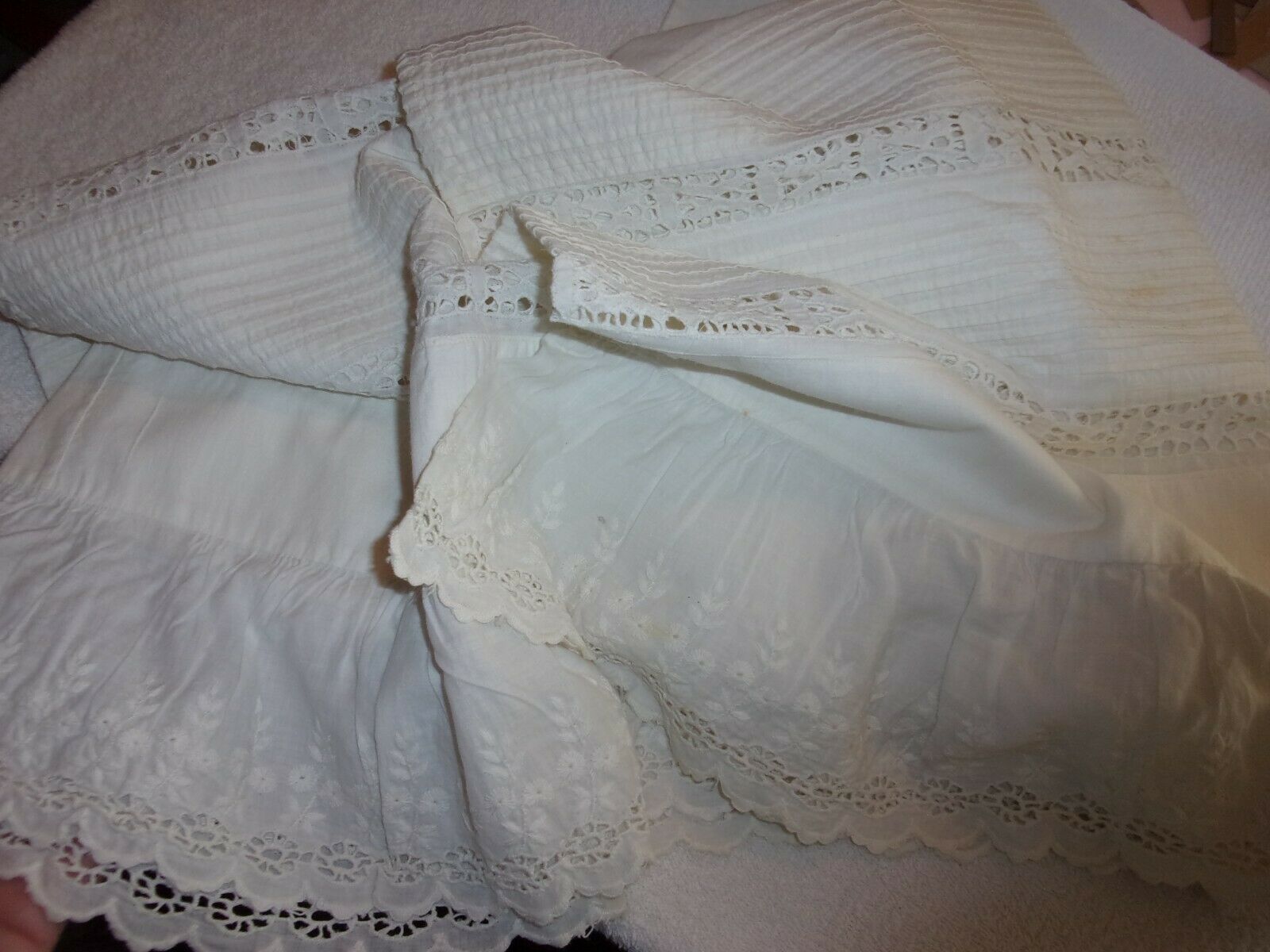 Edwardian Vintage WHITE Cotton PETTICOAT SLIP/SKIRT EYELET LACE  ANTIQUE 34W 34L - Fresh Stock Dated March 2026