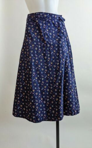 COTTON Calico PRINT 1970s Vintage Blue BOHO Maxi WRAP SKIRT bohemian prairie L - Fresh Stock Dated February 2026