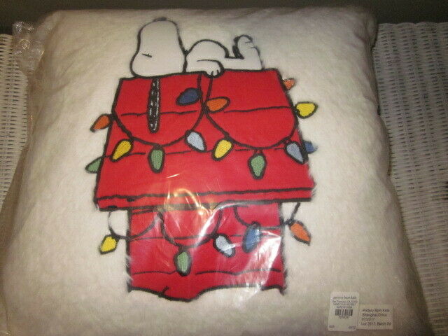S/2 Pottery Barn Kids Holiday Snoopy Woodstock Peanuts Christmas Pillows NWT NIP - Fresh Stock Dated December 2025