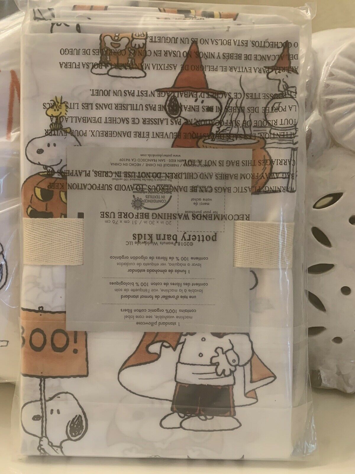 Pottery Barn kid Peanuts snoopy pillow case charlie brown halloween holiday gift - Fresh Stock Dated December 2025
