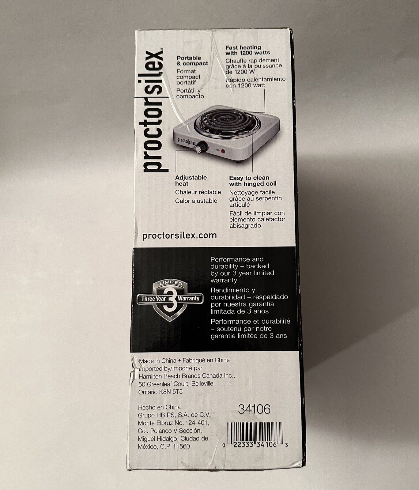 1200W PROCTOR SILEX Portable Electric Single Burner Cooktop Hot Plate Stove NEW! - Fresh Stock Dated December 2025