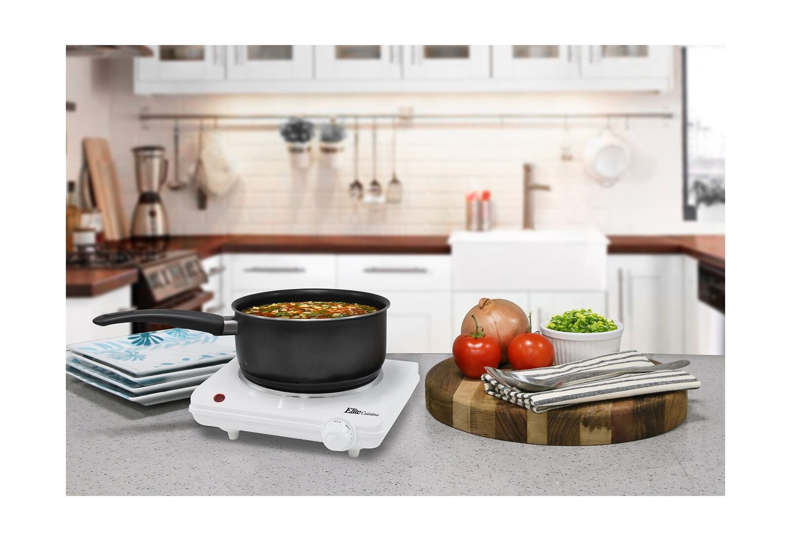 Elite Cuisine ESB-301F Single Electric Flat Cast Iron Heating Plate Burner, P... - Fresh Stock Dated February 2026