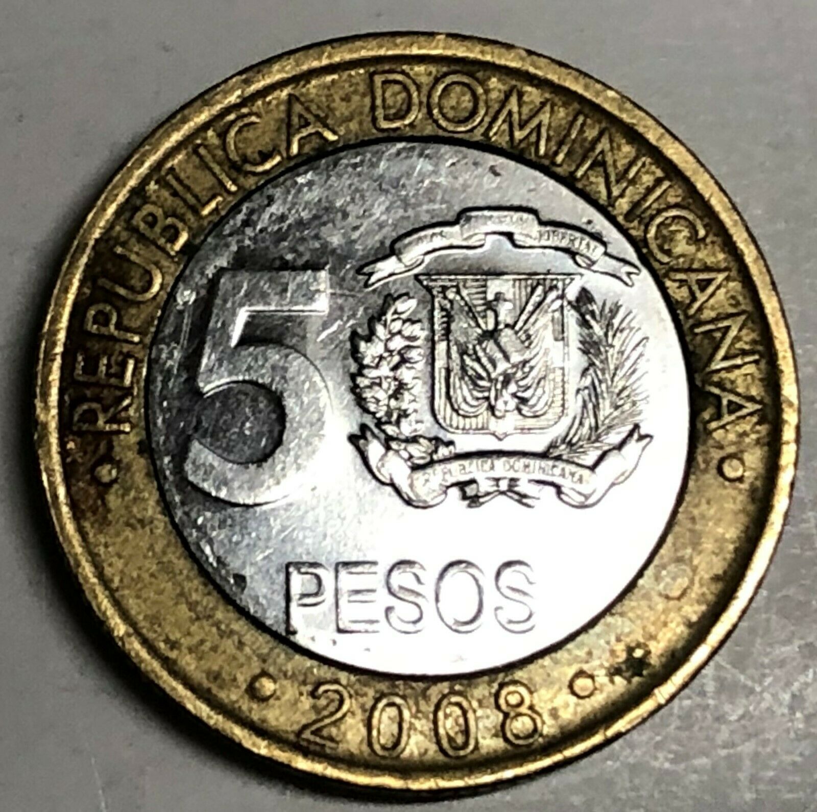 # C2026     DOMINICAN  REPUBLIC    COIN,     FIVE  PESOS  2008 - Fresh Stock Dated December 2025