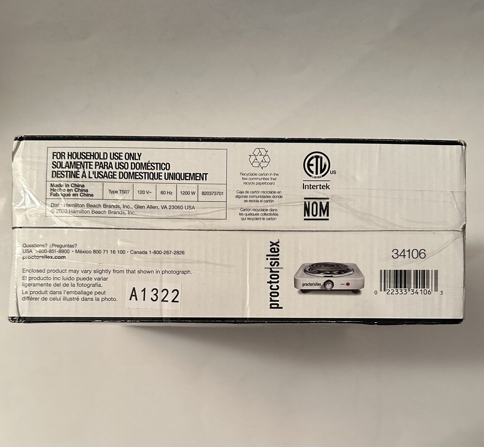 1200W PROCTOR SILEX Portable Electric Single Burner Cooktop Hot Plate Stove NEW! - Fresh Stock Dated December 2025