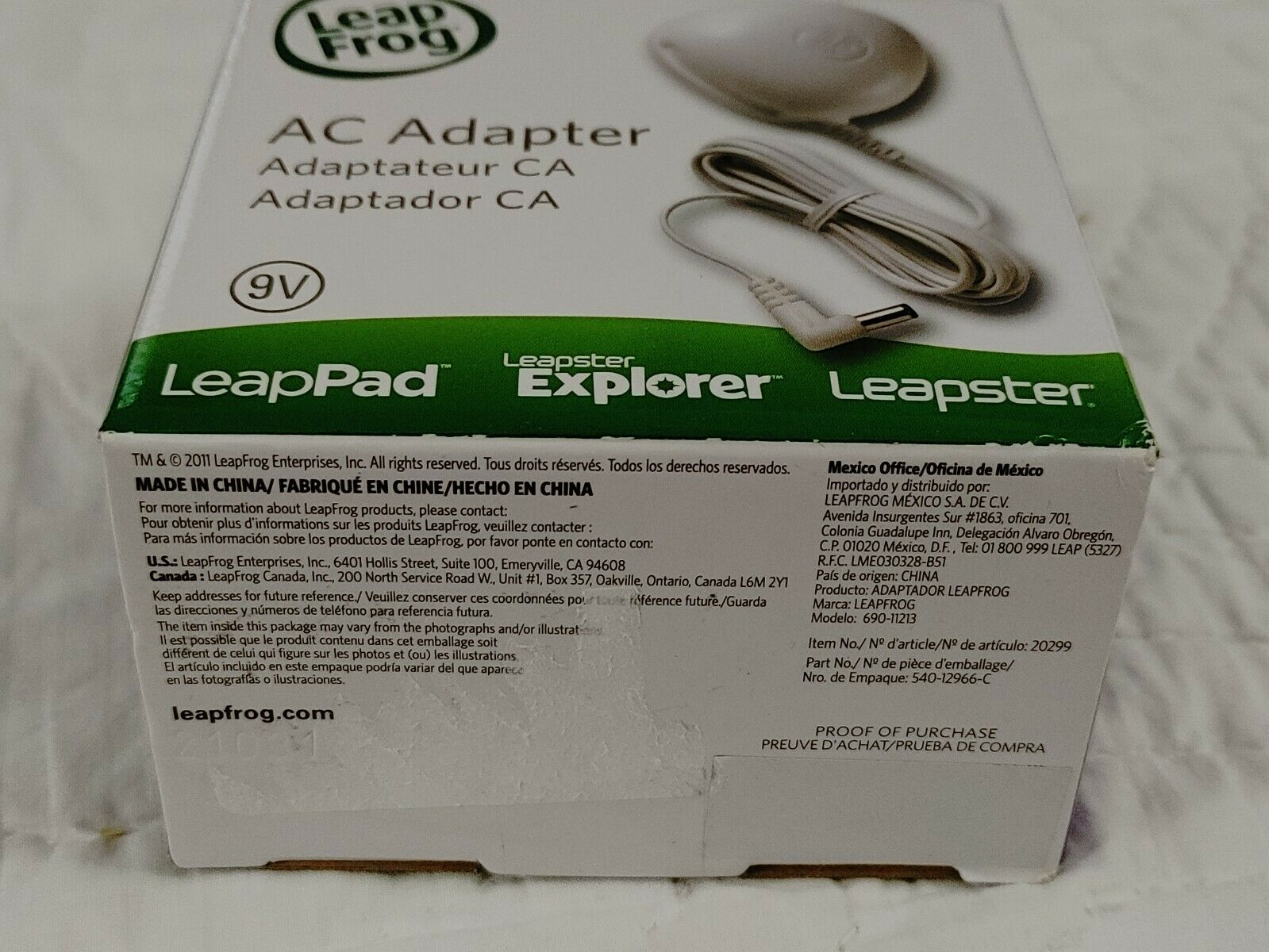 AC Adapter LEAP FROG 9V LeapPad EXPLORER Leapster 690-11213 Open Box New - Fresh Stock Dated February 2026