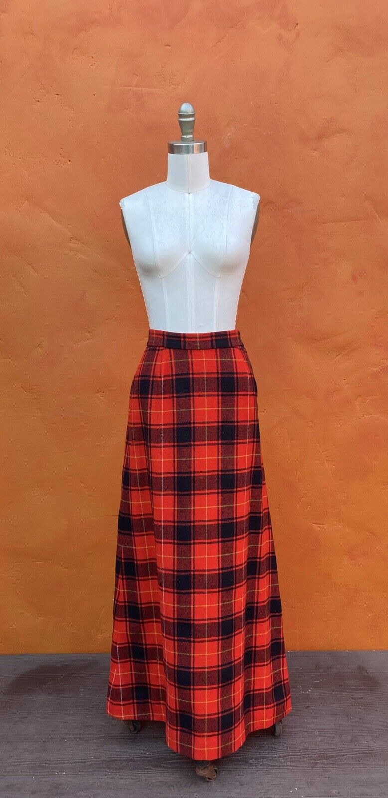 Vintage Pendleton USA 100% Wool Long Maxi Skirt Red Plaid Tartan 1960s 1970s - Fresh Stock Dated March 2026