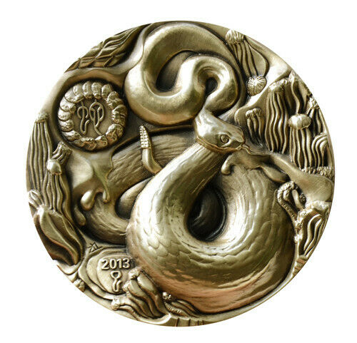 A Pair of 2013 China 90mm Brass and Copper Medals - Lunar Year Series - Snake - Fresh Stock Dated February 2026