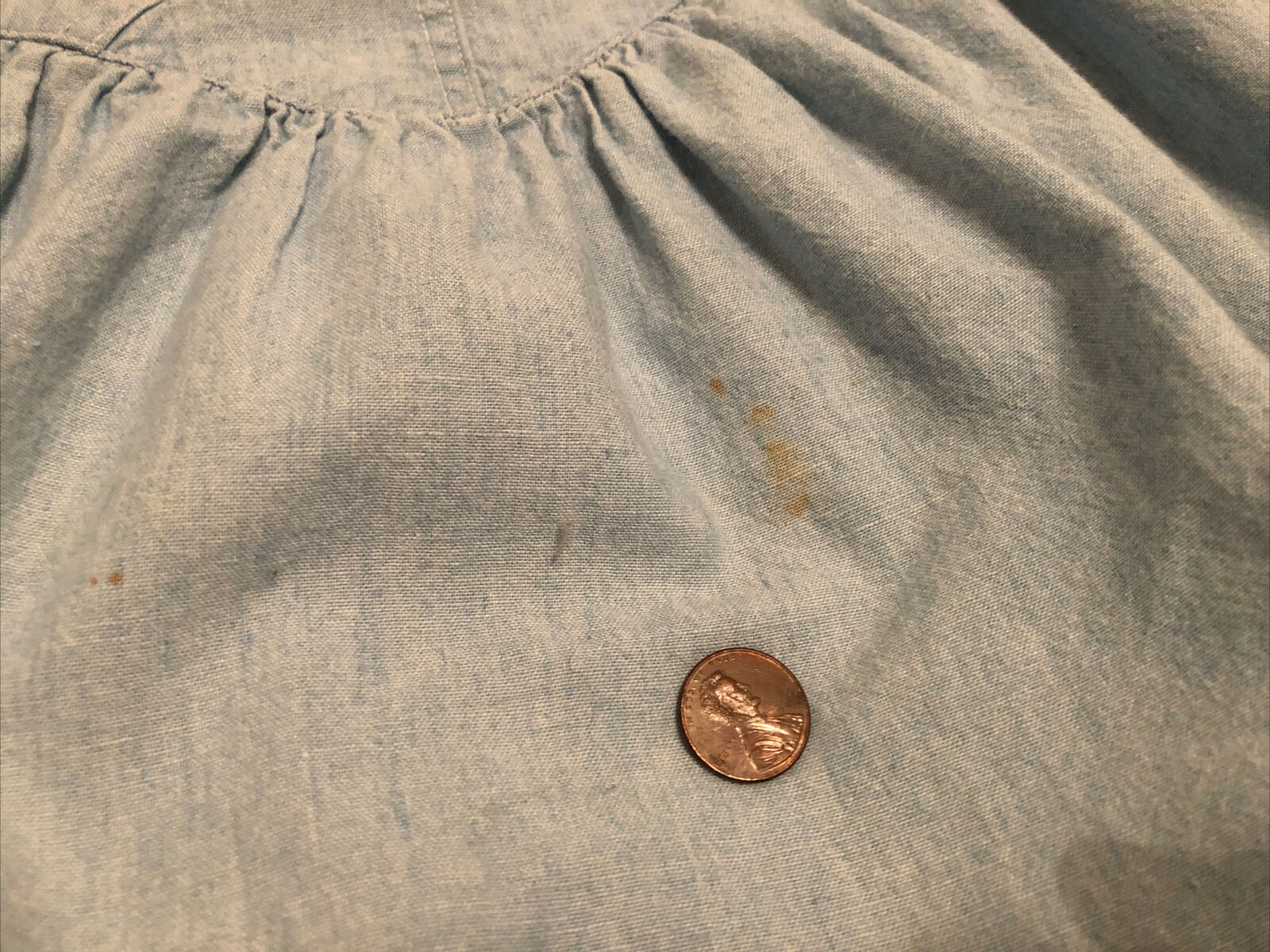 VTG 80s DAKOTA Chambray Skirt Hi-Waist Lace V Yoke Pockets Midi Prairie XS/XXS - Fresh Stock Dated March 2026