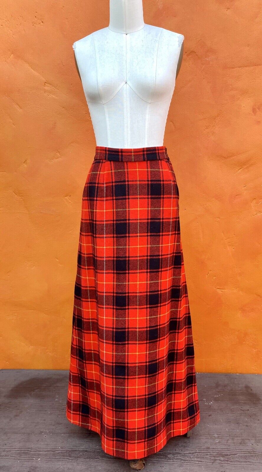 Vintage Pendleton USA 100% Wool Long Maxi Skirt Red Plaid Tartan 1960s 1970s - Fresh Stock Dated March 2026