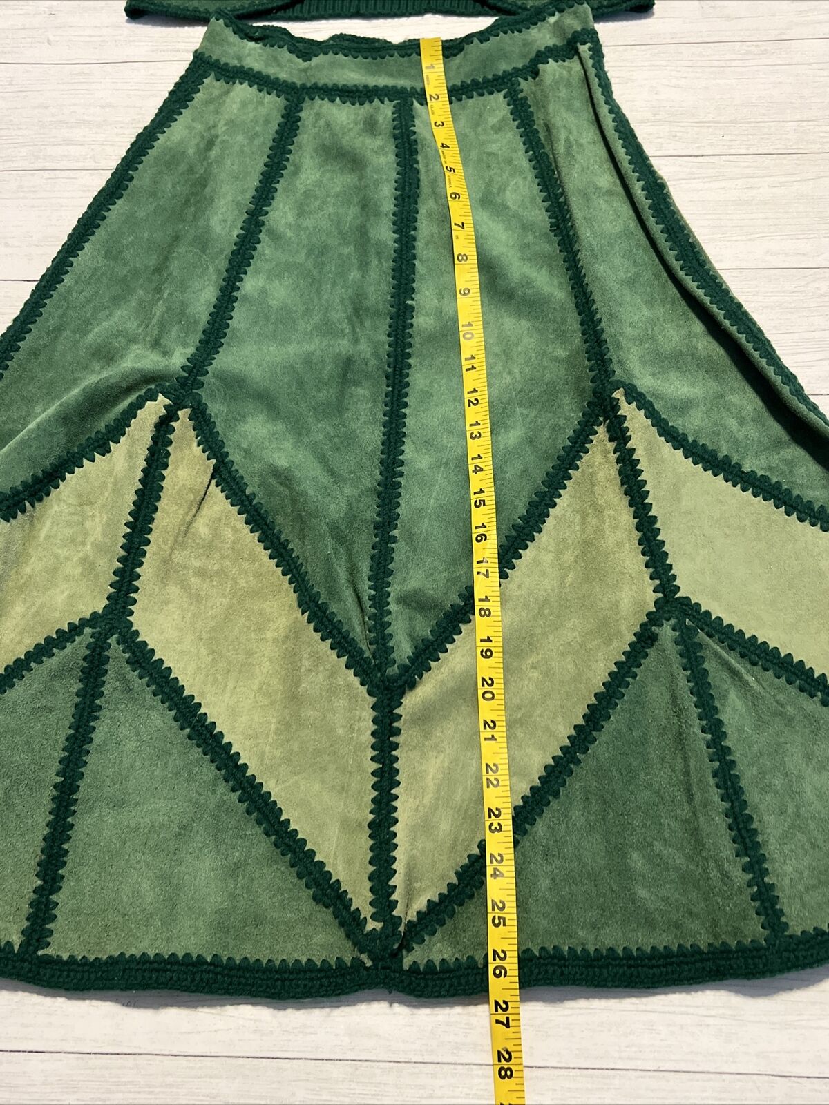VTG Ms. Today Trissi Inc Green Suede Yarn Skirt Vest Patchwork Women’s XS/S READ - Fresh Stock Dated March 2026
