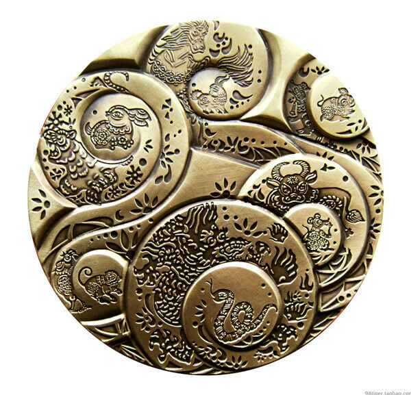 A Pair of 2013 China 90mm Brass and Copper Medals - Lunar Year Series - Snake - Fresh Stock Dated February 2026