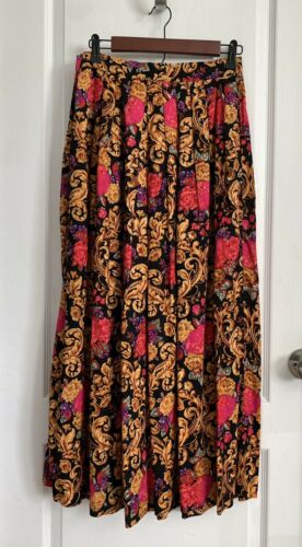 Herman Geist VTG 80s Floral Pleated Maxi Skirt Peasant Black Pink Sz 10 - Fresh Stock Dated March 2026