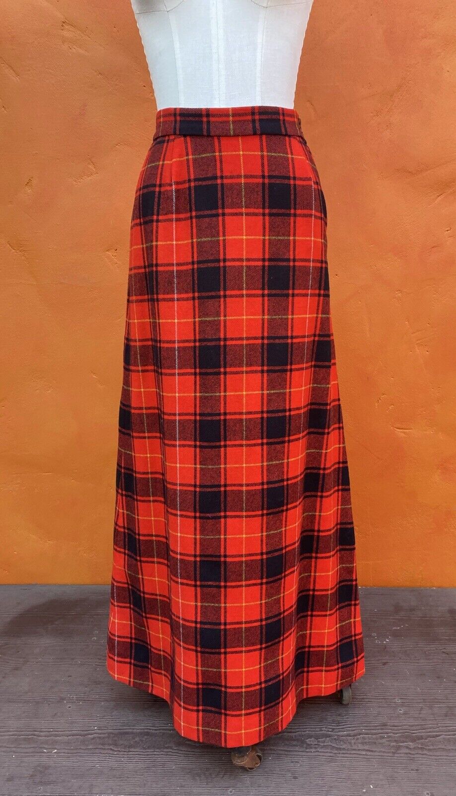 Vintage Pendleton USA 100% Wool Long Maxi Skirt Red Plaid Tartan 1960s 1970s - Fresh Stock Dated March 2026