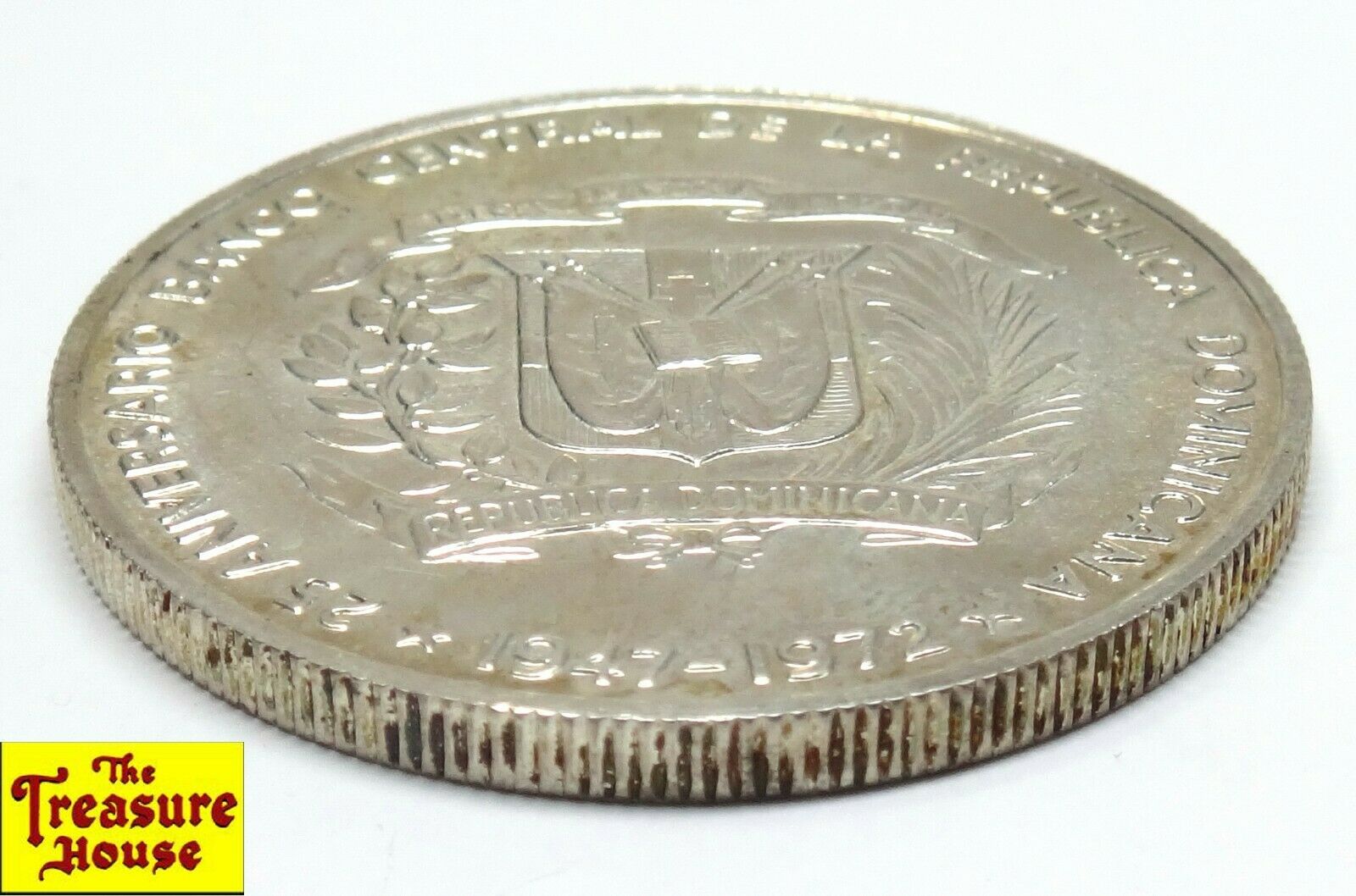 1972 Dominican Republic UN PESO Central Bank 25th Anniversary 90% Silver Coin BU - Fresh Stock Dated February 2026