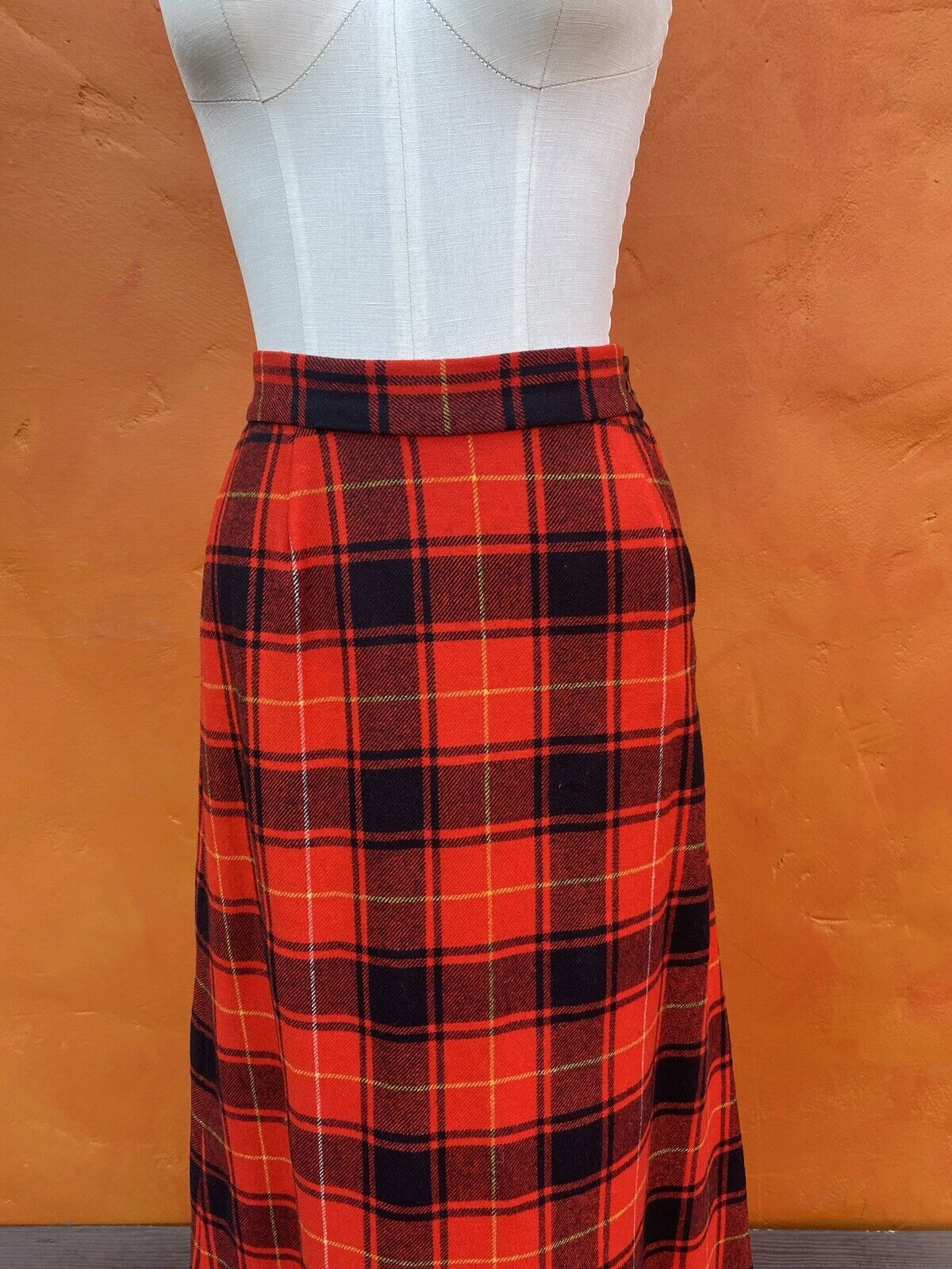 Vintage Pendleton USA 100% Wool Long Maxi Skirt Red Plaid Tartan 1960s 1970s - Fresh Stock Dated March 2026